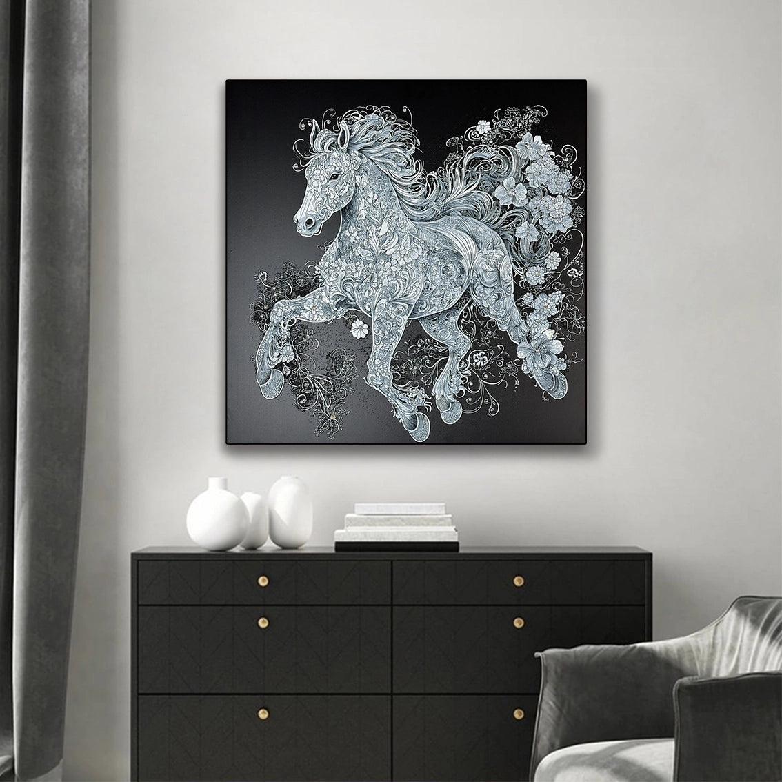Luxury textured horse wall art featuring pearl and diamond design, ideal for contemporary home decor.