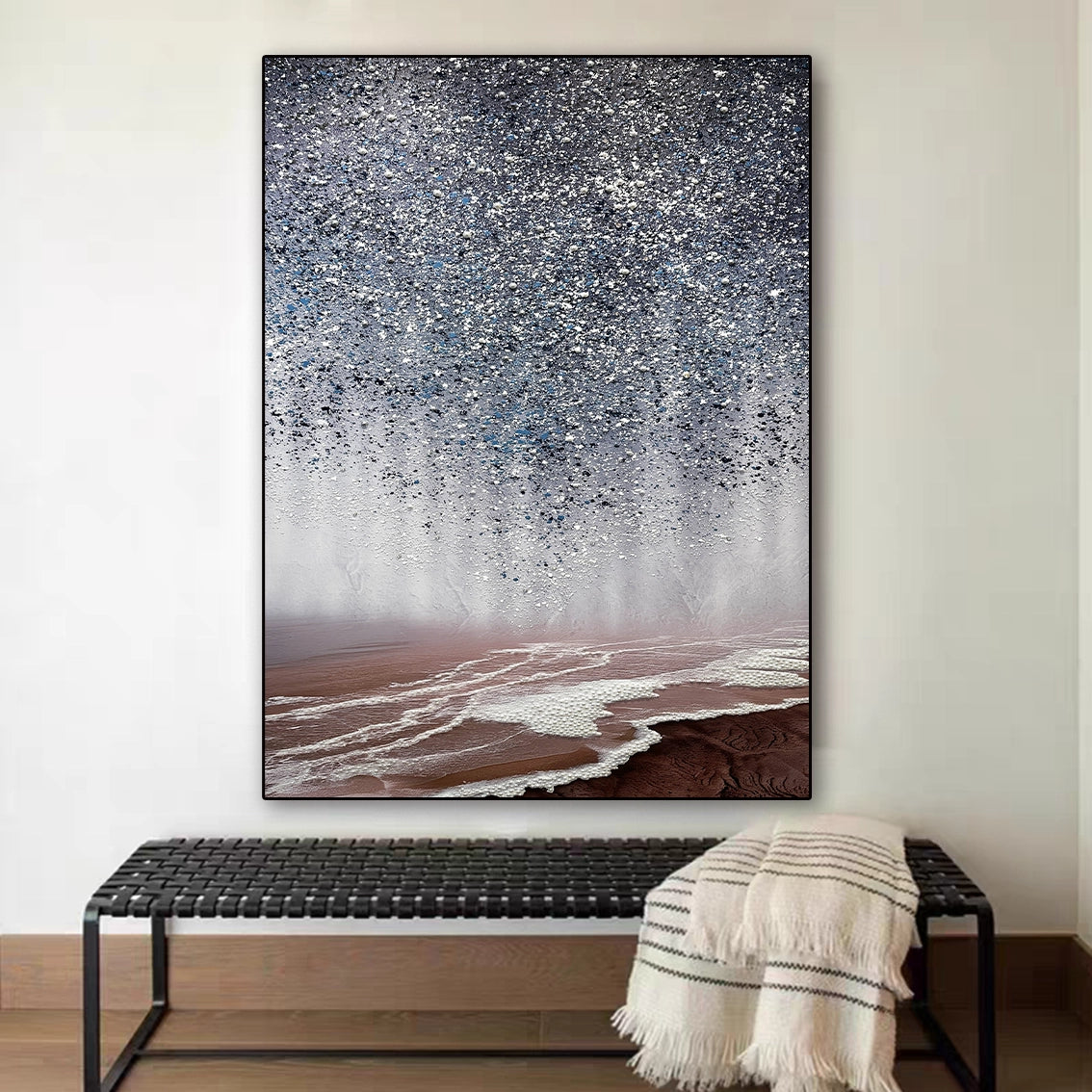 Luxury textured seascape wall art with pearl-crystal inlay, perfect modern wall art for hallway decor.