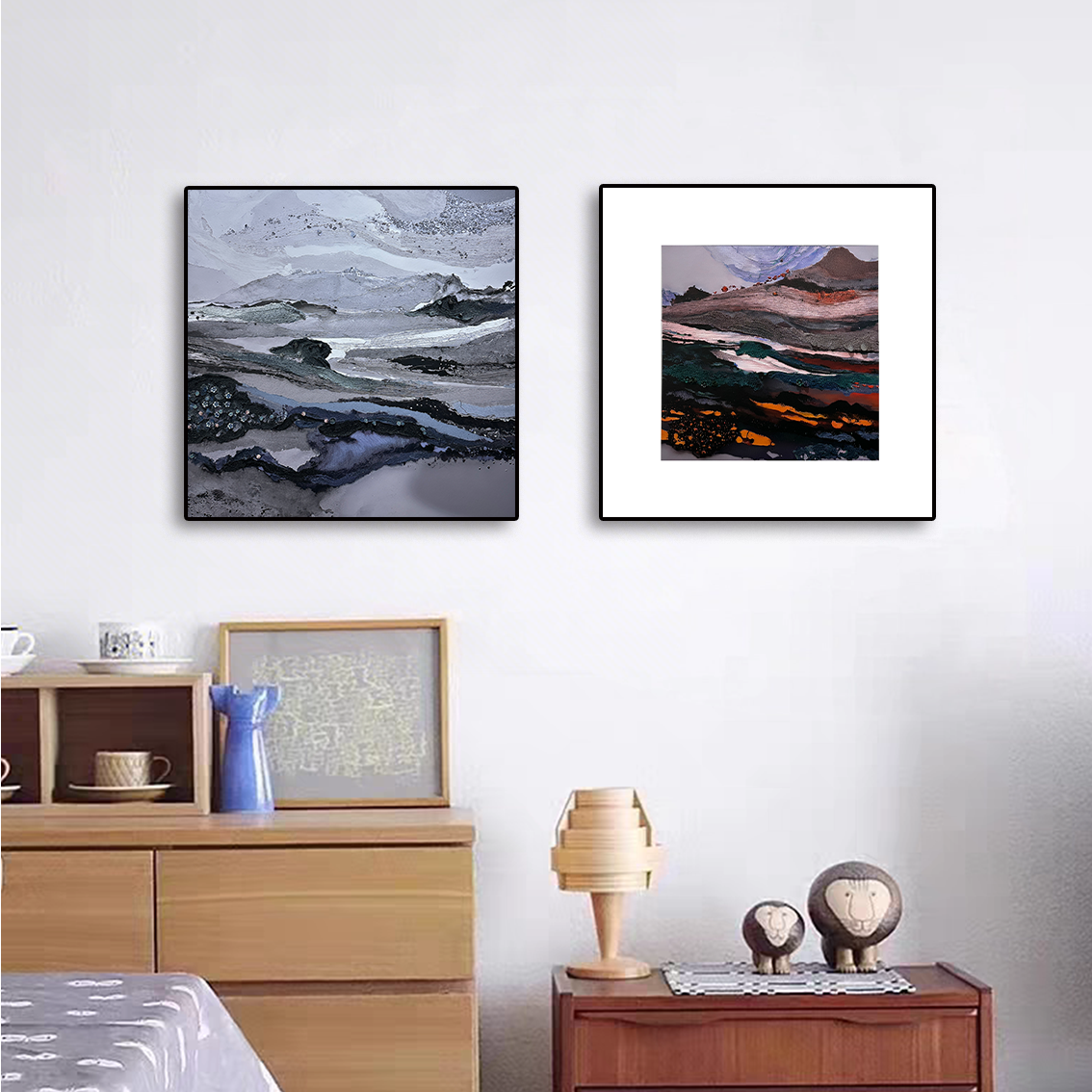 Modern abstract wall art with textured and crystal inlay details, offering refined wall decor for home living spaces.