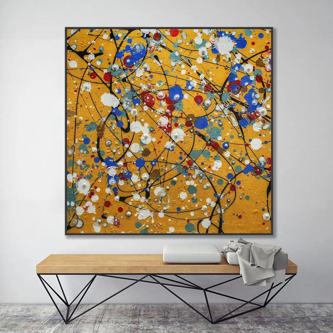 Modern abstract pearl wall art for living room decor with heavy textured finish.