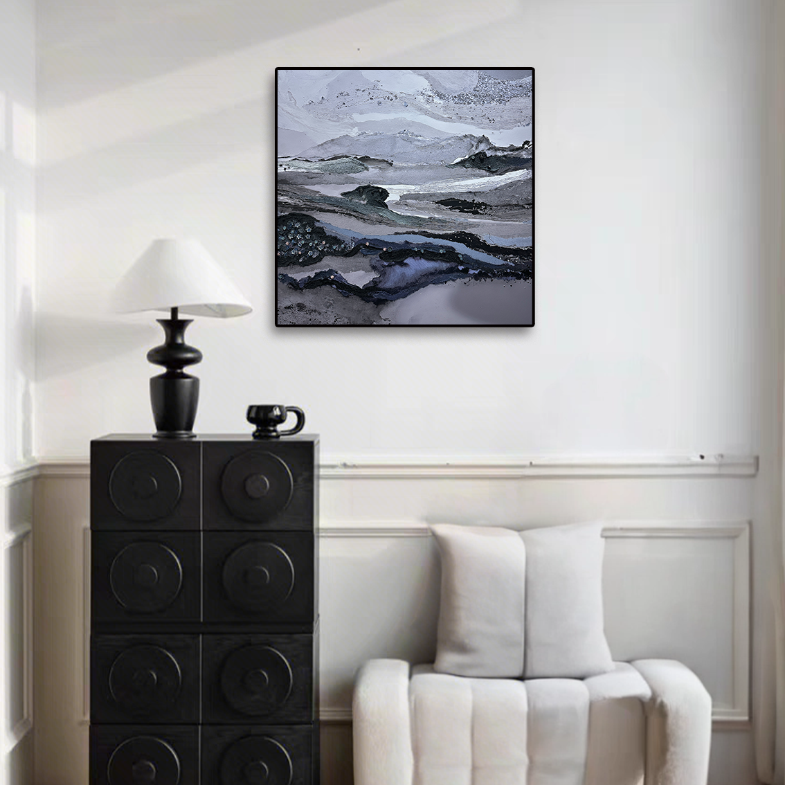 Modern abstract wall art featuring textured layers and crystal inlay, ideal wall decor to elevate minimalist home interiors.