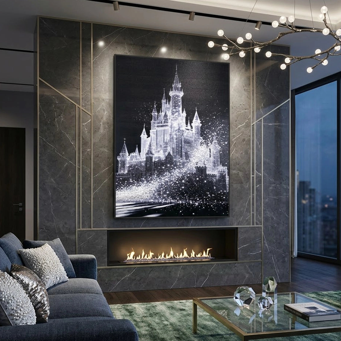 Pearl castle textured wall art for luxury living room wall decor.
