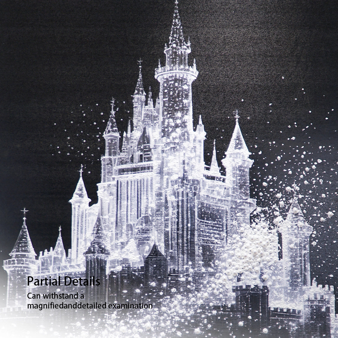 Close up of pearl inlay castle textured wall art detail.