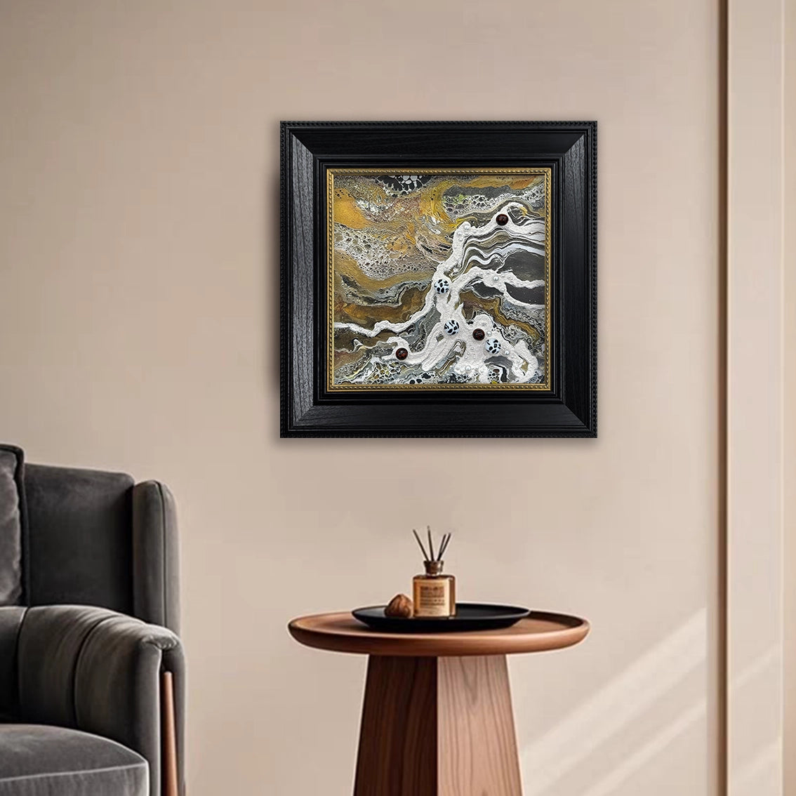 Textured abstract wall art with pearl and crystal inlay for modern wall décor.