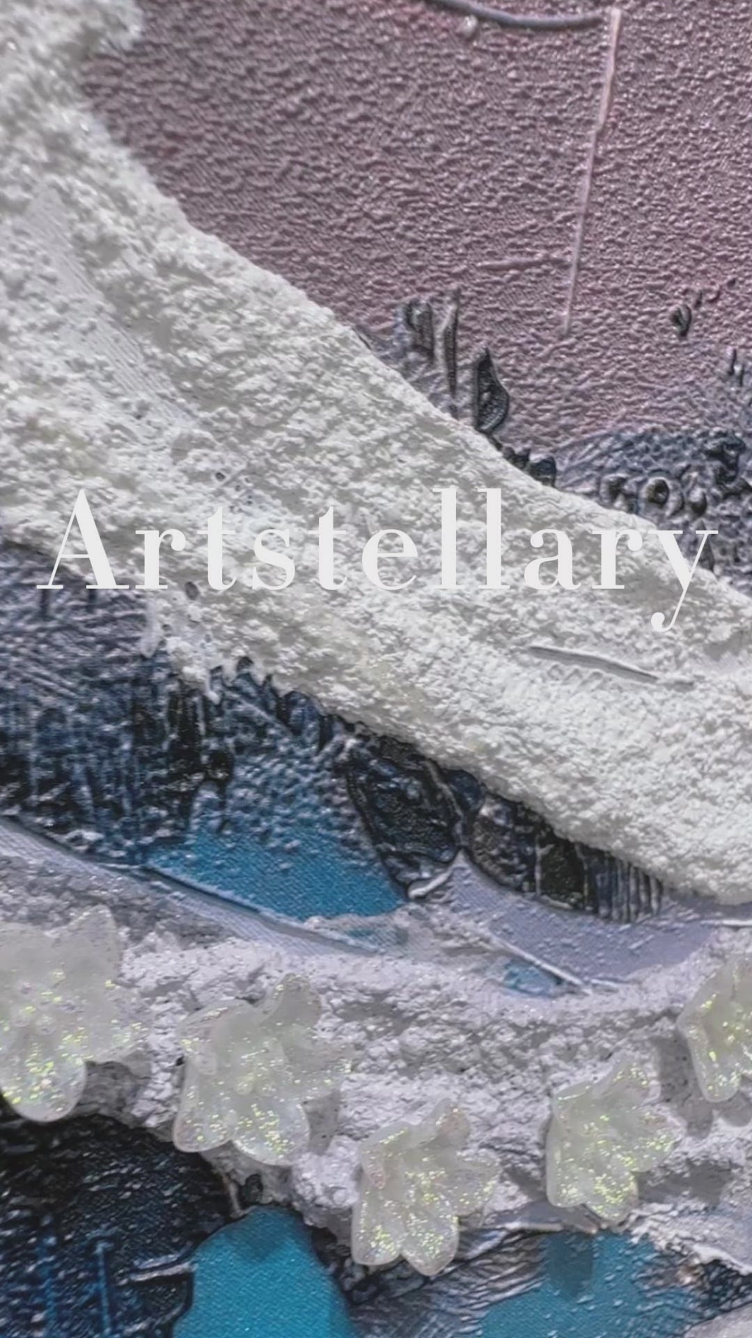 Video showing 3D textured wall art with pearl and crystal inlay, highlighting surface texture, layered relief, and handcrafted details.