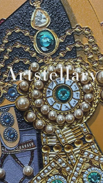 Video showing 3D textured wall art with pearl and crystal inlay, highlighting surface texture, layered relief, and handcrafted details.