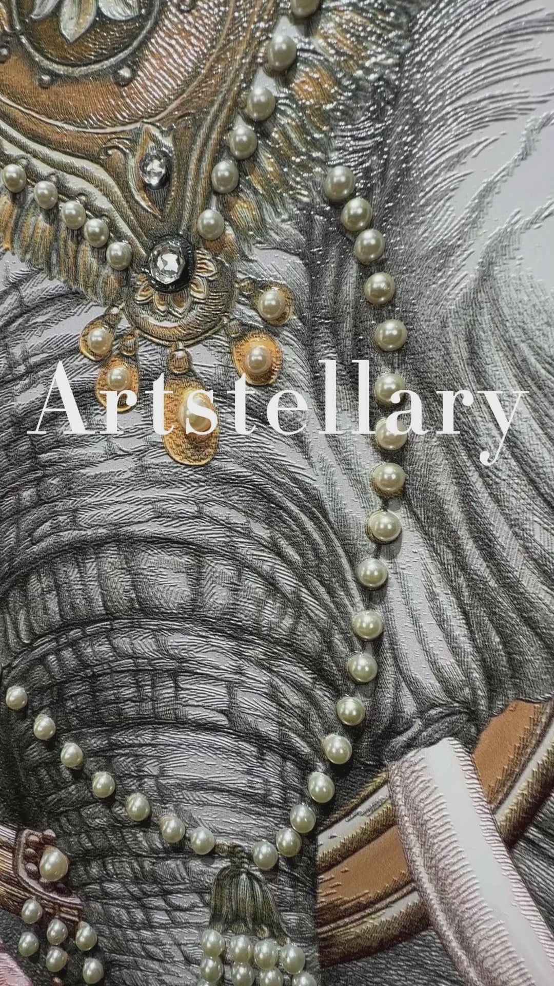 Video showing 3D textured wall art with pearl and crystal inlay, highlighting surface texture, layered relief, and handcrafted details.