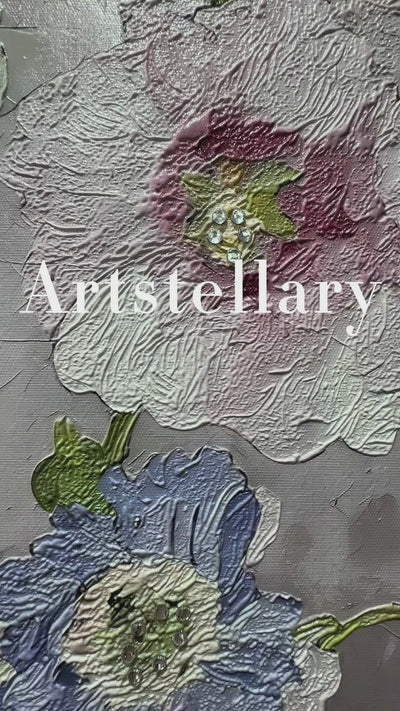 Video showing 3D textured wall art with pearl and crystal inlay, highlighting surface texture, layered relief, and handcrafted details.