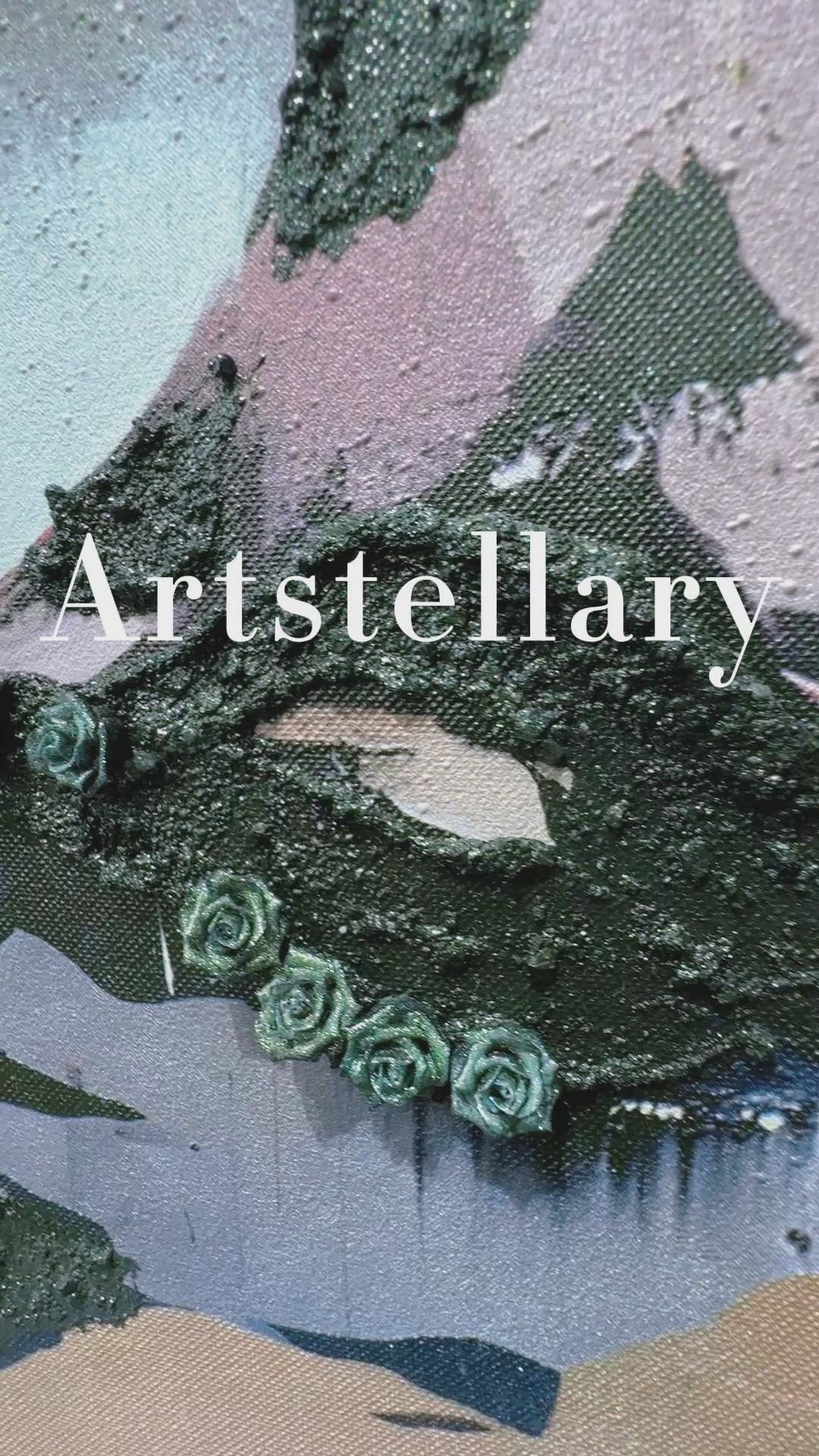 Video showing 3D textured wall art with pearl and crystal inlay, highlighting surface texture, layered relief, and handcrafted details.