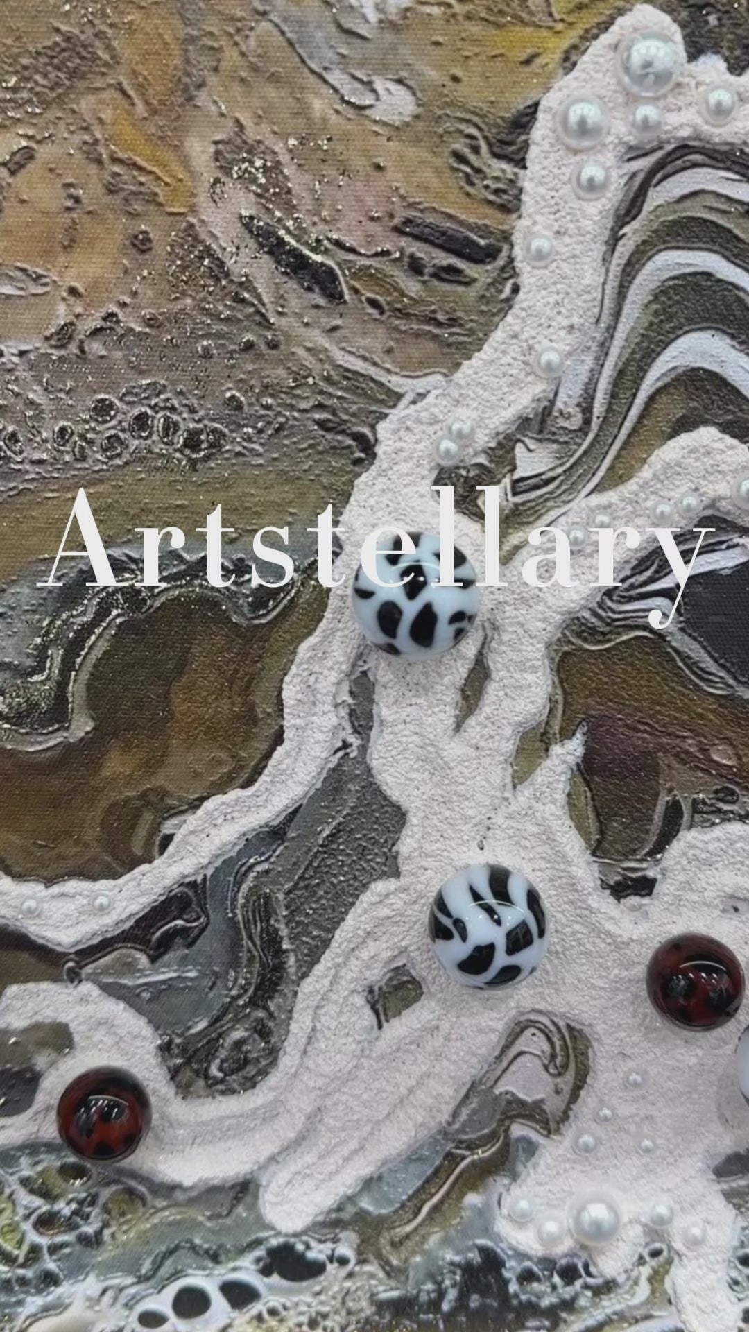 Video showing 3D textured wall art with pearl and crystal inlay, highlighting surface texture, layered relief, and handcrafted details.