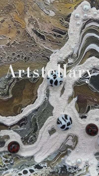 Video showing 3D textured wall art with pearl and crystal inlay, highlighting surface texture, layered relief, and handcrafted details.