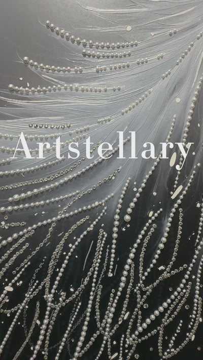 Video showing 3D textured wall art with pearl and crystal inlay, highlighting surface texture, layered relief, and handcrafted details.