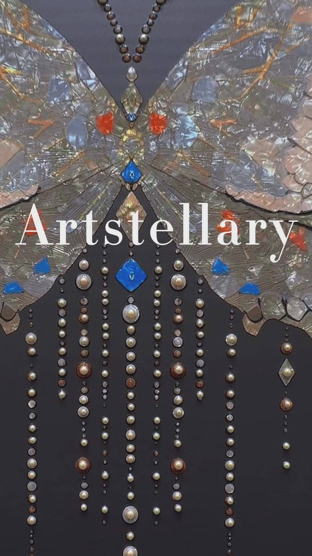 Video showing 3D textured wall art with pearl and crystal inlay, highlighting surface texture, layered relief, and handcrafted details.