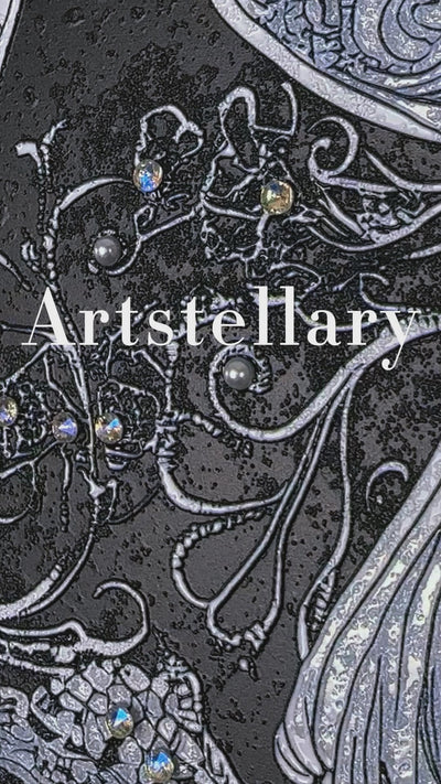 Video showing 3D textured wall art with pearl and crystal inlay, highlighting surface texture, layered relief, and handcrafted details.