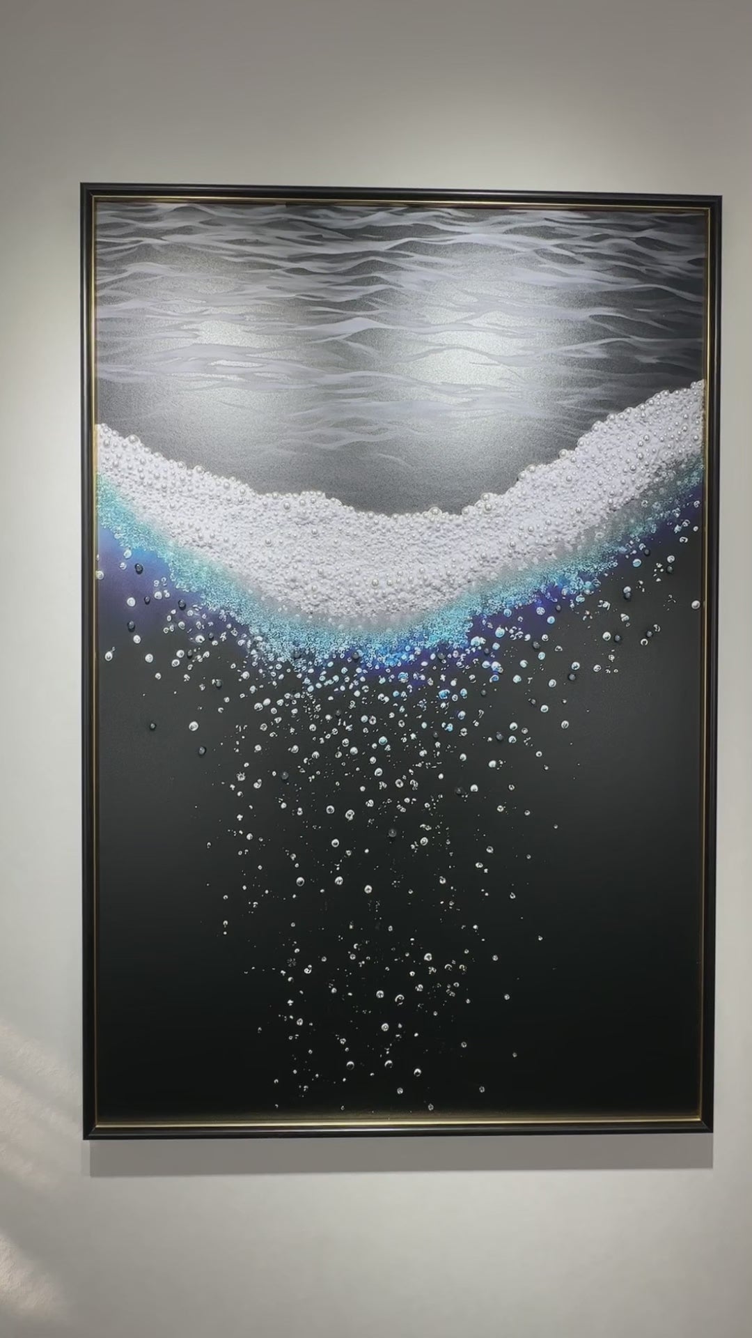 Video showing 3D textured wall art with pearl and crystal inlay, highlighting surface texture, layered relief, and handcrafted details.