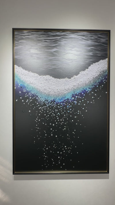 Video showing 3D textured wall art with pearl and crystal inlay, highlighting surface texture, layered relief, and handcrafted details.