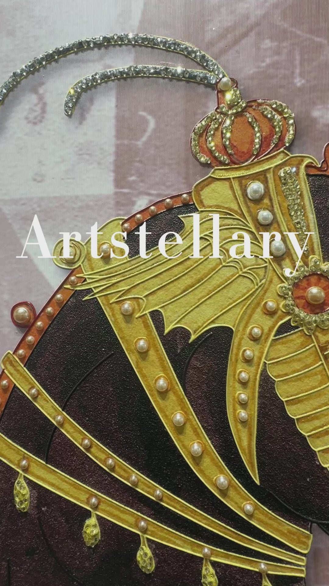 Video showing 3D textured wall art with pearl and crystal inlay, highlighting surface texture, layered relief, and handcrafted details.