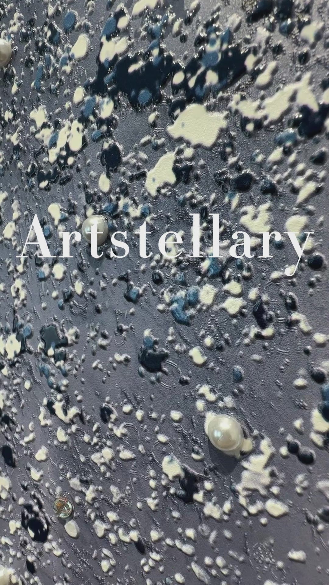 Video showing 3D textured wall art with pearl and crystal inlay, highlighting surface texture, layered relief, and handcrafted details.