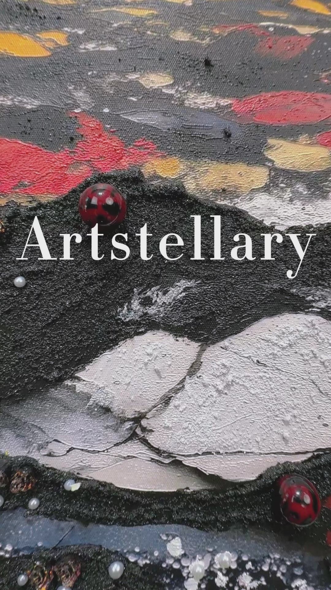 Video showing 3D textured wall art with pearl and crystal inlay, highlighting surface texture, layered relief, and handcrafted details.