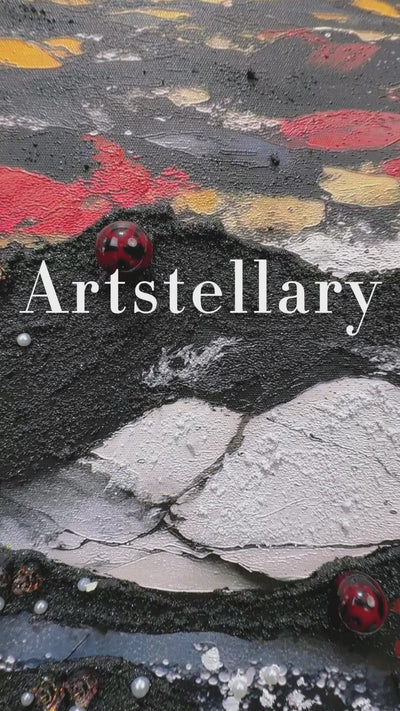 Video showing 3D textured wall art with pearl and crystal inlay, highlighting surface texture, layered relief, and handcrafted details.