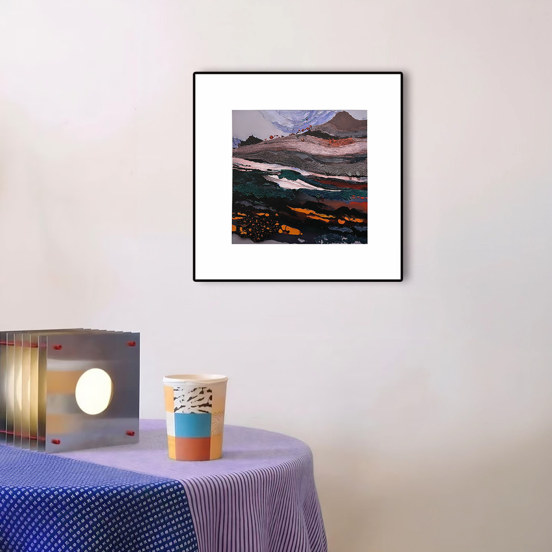 Textured crystal inlay abstract wall art, modern wall decor that enhances home aesthetics with rich layers and color depth.