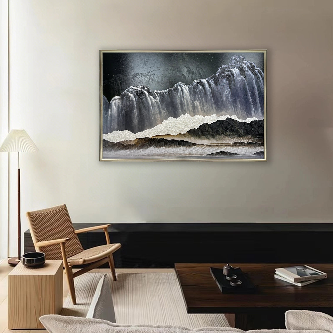 Luxury Artstellary textured wall art with crystal details styled in a contemporary home decor interior.