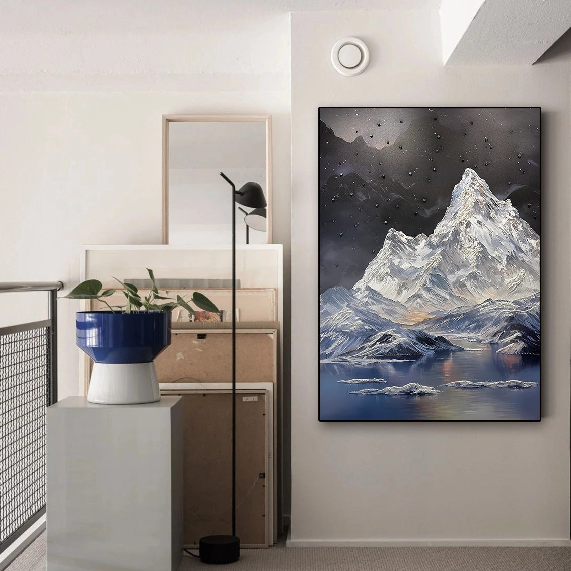 Textured mountain wall art with pearl-crystal inlay, adding depth and modern elegance to home wall decor.
