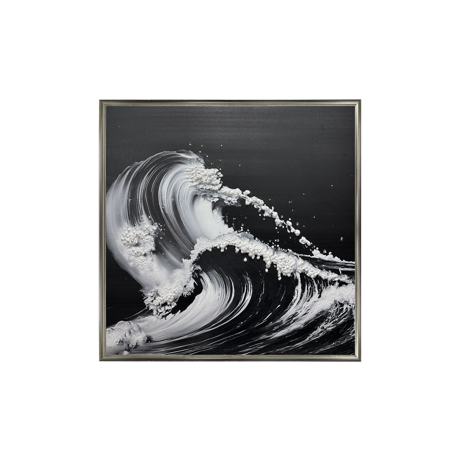 Black and white wave wall art featuring heavy texture and pearl inlay, offering modern wall decor for stylish home interiors.